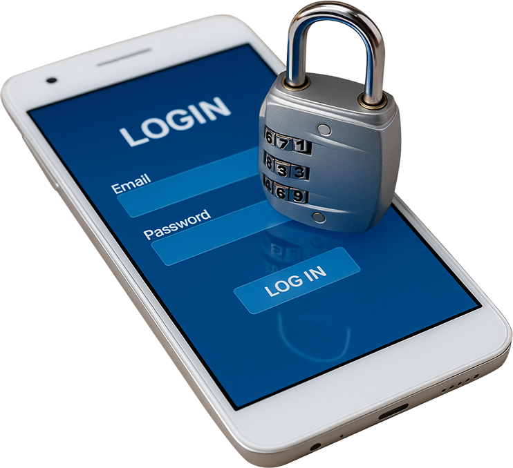 Smartphone with login screen and padlock symbolizing data security