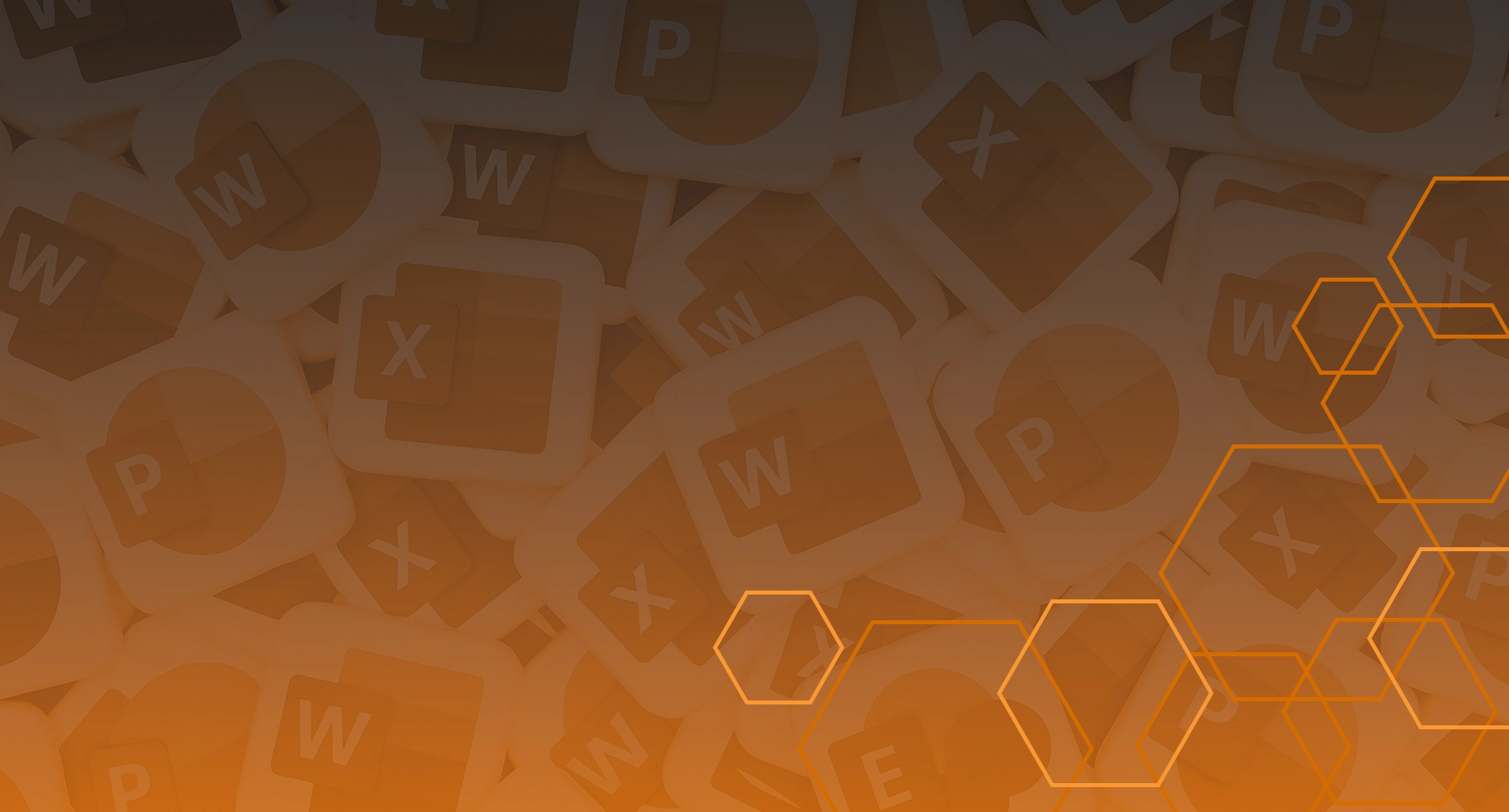 Collage of Microsoft Office app icons with orange overlay