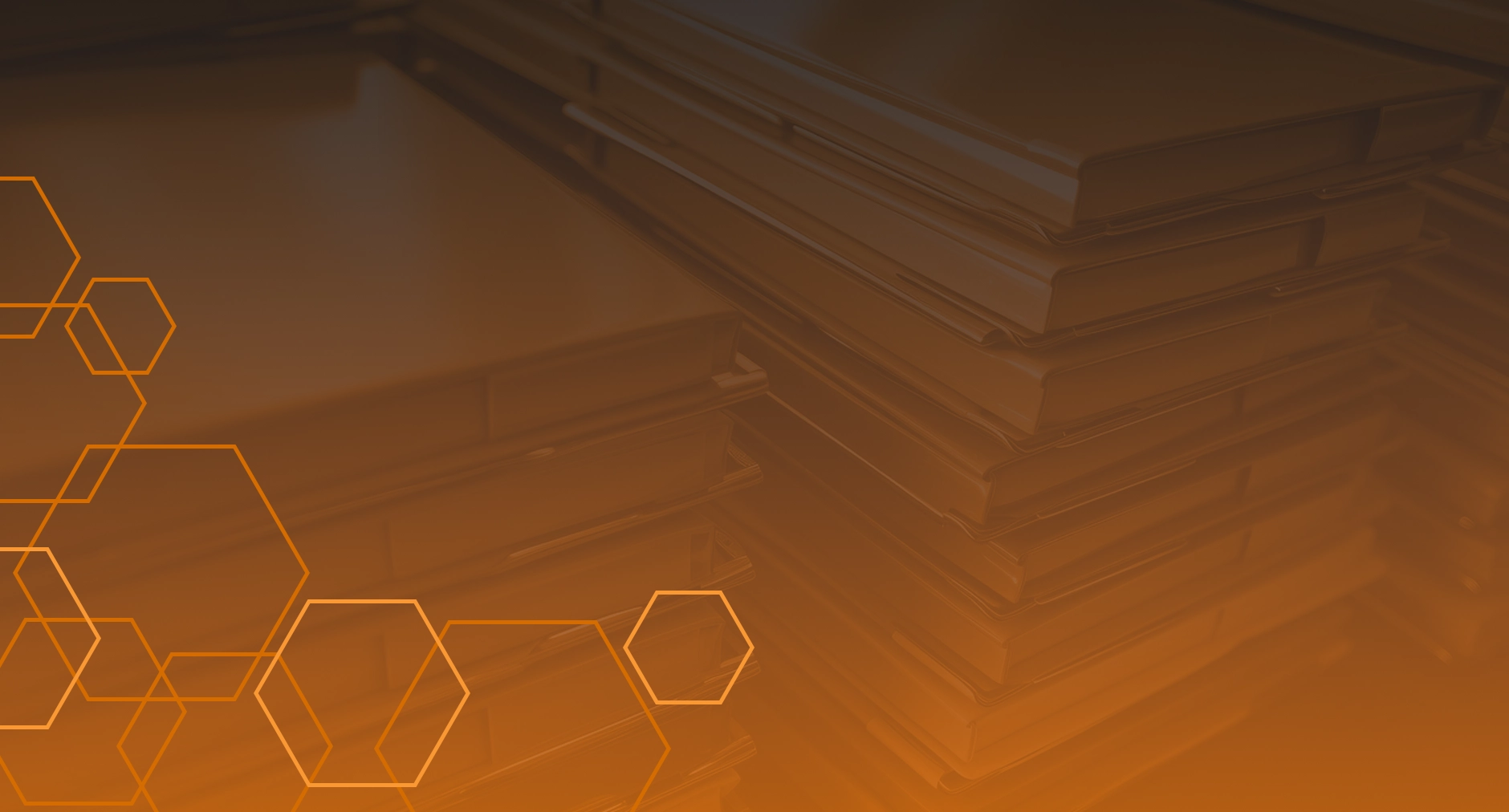 Stacked document folders with orange digital overlay