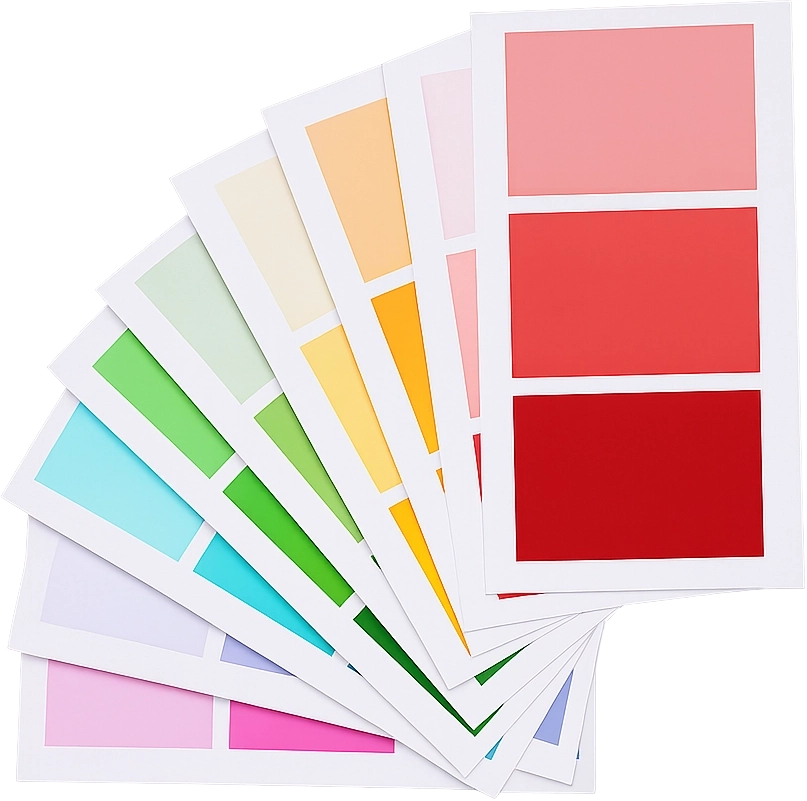 Color palette swatches arranged in a fan layout